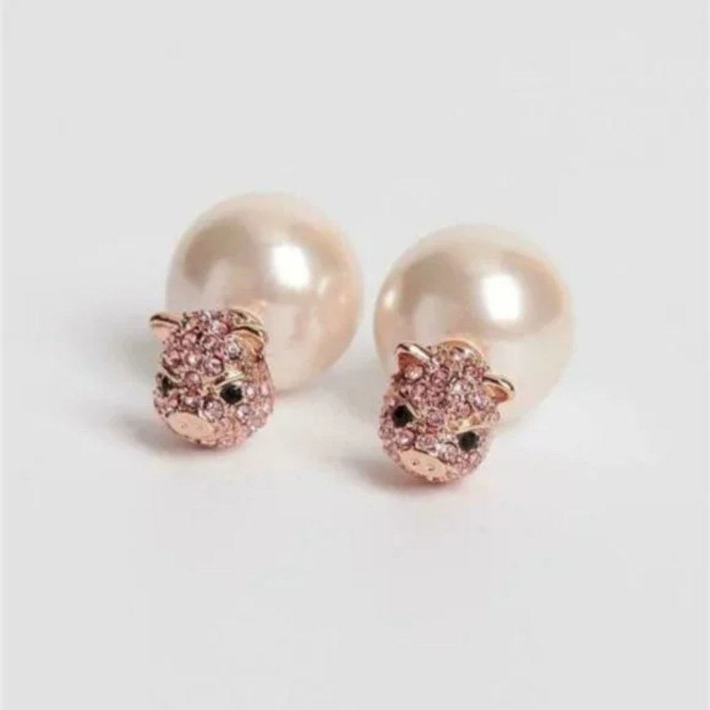 kate spade Rose Gold Pig Crystal & Pearl Double-Sided Stud Earrings!